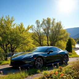 A stunning high-definition image of a car parked in a picturesque natural landscape