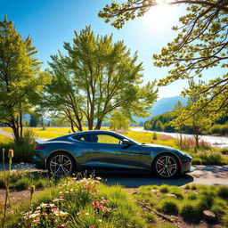 A stunning high-definition image of a car parked in a picturesque natural landscape