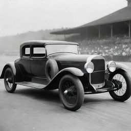 A speculative image of a NASCAR car from the 1920s, representing the pre-NASCAR era. It would be a modified sedan of the 20s, featuring tall, boxy design, large vintage wheels, rudimentary modifications for racing, and the unmistakable noise of a vintage four-cylinder engine