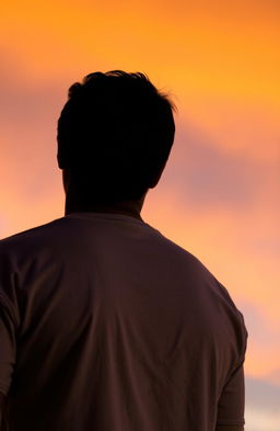 A man standing with his back facing the viewer, gazing up at a stunning sky