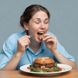 A detailed illustration of a person engrossed in the act of eating, joyfully savoring each bite of their meal.