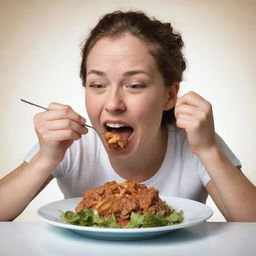 A detailed illustration of a person engrossed in the act of eating, joyfully savoring each bite of their meal.