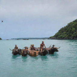 Switching the attention to the indigenous tribe as they skillfully hunt cattle on the small island. Their swift movements and traditional hunting techniques echo the raw authenticity of their way of life.