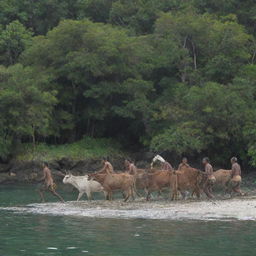 Switching the attention to the indigenous tribe as they skillfully hunt cattle on the small island. Their swift movements and traditional hunting techniques echo the raw authenticity of their way of life.