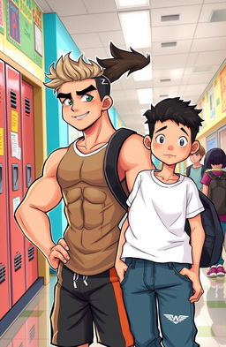 A captivating and colorful illustration of a young white athletic bully in a high school setting