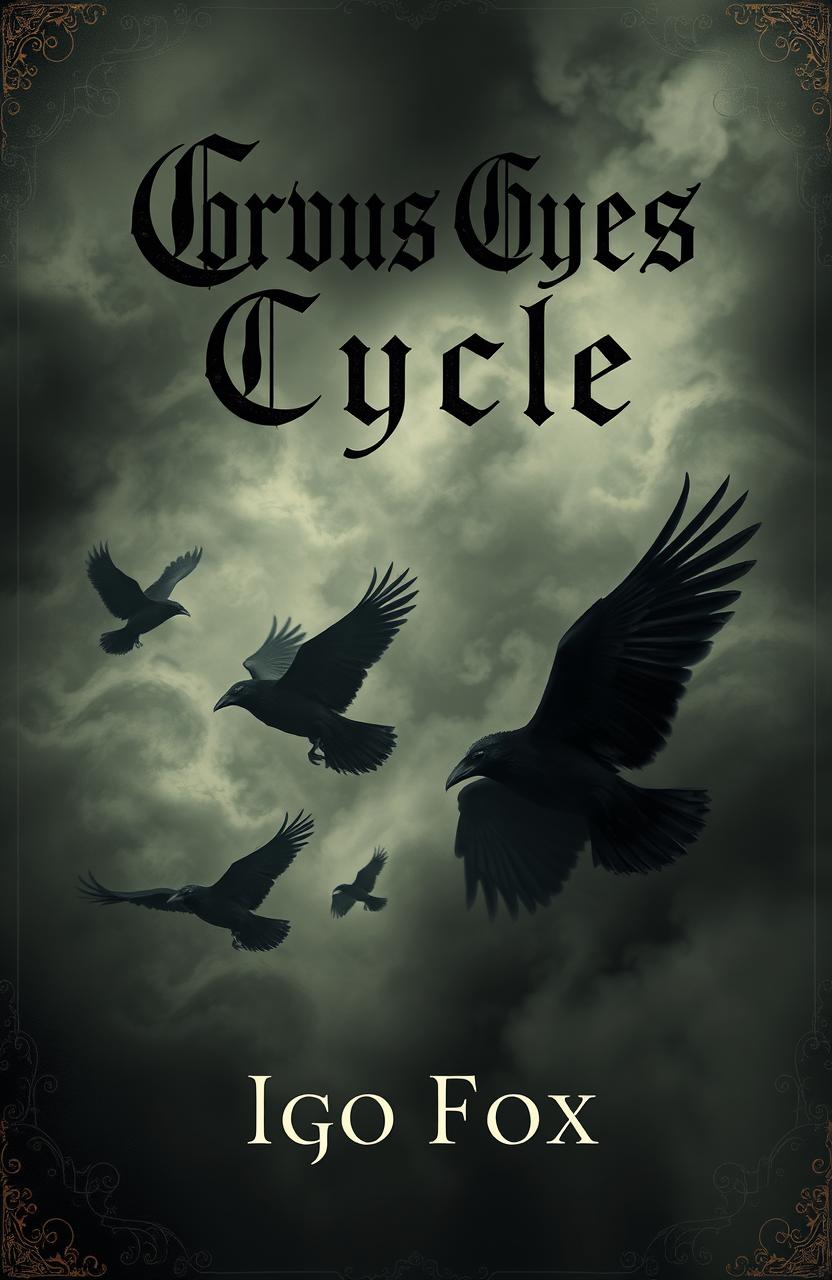 A captivating novel cover for 'Corvus Cycle', featuring a dark, vintage aesthetic