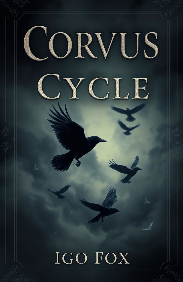 A captivating novel cover for 'Corvus Cycle', featuring a dark, vintage aesthetic