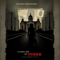 A poster for 'La sombra del poder' set in Argentina during the 1930s-1940s, combining graphics with at least one photograph