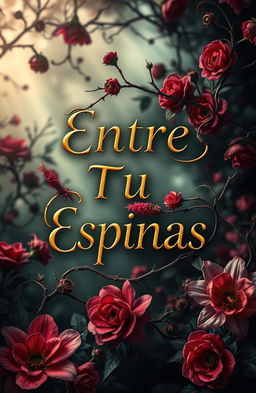 A striking book cover design featuring the phrase 'Entre Tus Espinas' artistically rendered in bold, elegant typography