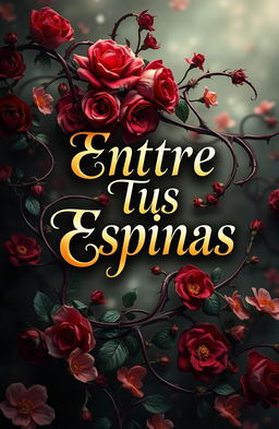 A striking book cover design featuring the phrase 'Entre Tus Espinas' artistically rendered in bold, elegant typography