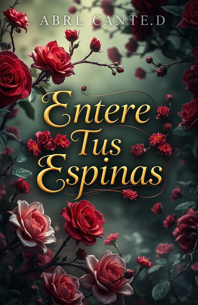 A striking book cover design featuring the phrase 'Entre Tus Espinas' artistically rendered in bold, elegant typography