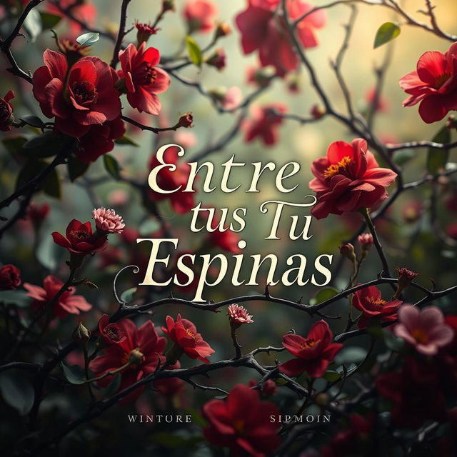 A captivating book cover design featuring the phrase 'Entre Tus Espinas' elegantly displayed in bold, artistic typography without an author's name