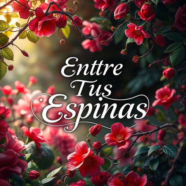 A visually captivating book cover design featuring the title 'Entre Tus Espinas' prominently displayed in a stylish, artistic font