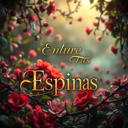 A visually captivating book cover design featuring the title 'Entre Tus Espinas' prominently displayed in a stylish, artistic font