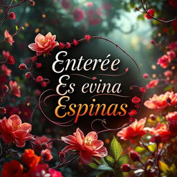 A visually captivating book cover design featuring the title 'Entre Tus Espinas' prominently displayed in a stylish, artistic font