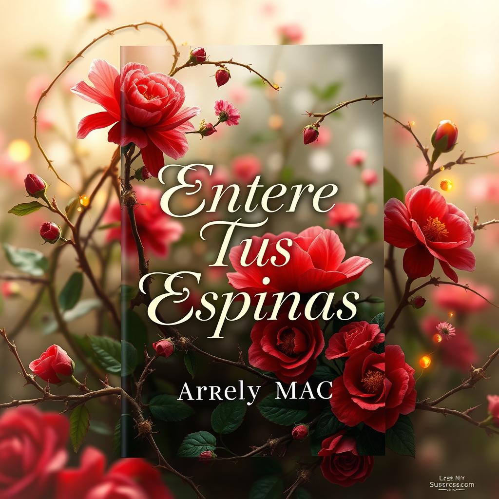 A captivating book cover design featuring the title 'Entre Tus Espinas' prominently displayed in elegant, bold typography at the center