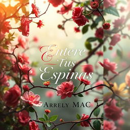 A captivating book cover design featuring the title 'Entre Tus Espinas' prominently displayed in elegant, bold typography at the center