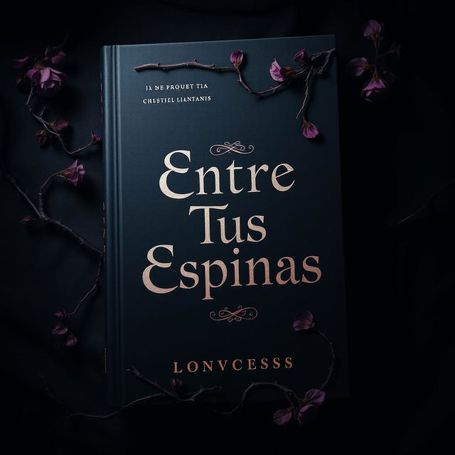 A captivating book cover design featuring the title 'Entre Tus Espinas' prominently displayed in bold, artistic typography at the center