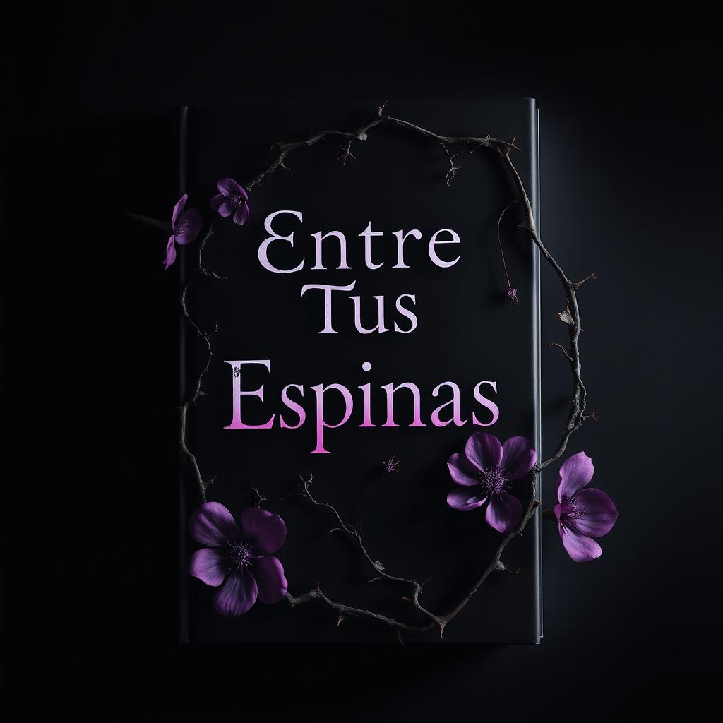 A captivating book cover design featuring the title 'Entre Tus Espinas' prominently displayed in bold, artistic typography at the center