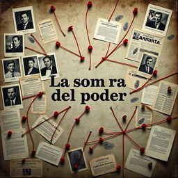 A poster for 'La sombra del poder' focused solely on a police investigation board