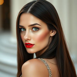 A portrait of a woman turned to the side, showcasing her features beautifully