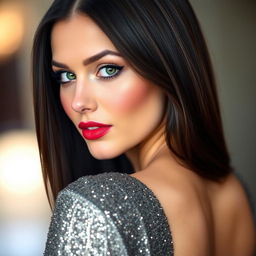 A portrait of a woman turned to the side, showcasing her features beautifully