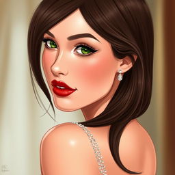 A realistic illustration of a woman turned to the side, capturing her exquisite features in detail