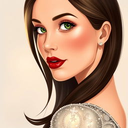 A realistic illustration of a woman turned to the side, capturing her exquisite features in detail