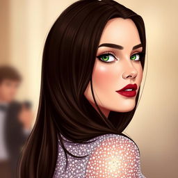 A realistic illustration of a woman turned to the side, capturing her exquisite features in detail