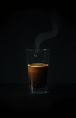 A minimalistic digital art piece featuring a glass of espresso coffee, with a dark, eerie atmosphere that conveys subtle horror vibes