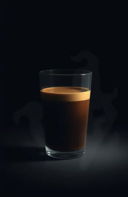 A minimalistic digital art piece featuring a glass of espresso coffee, with a dark, eerie atmosphere that conveys subtle horror vibes