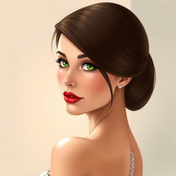 A realistic illustration of a woman turned to the side, showcasing her beautiful features in fine detail