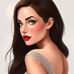 A realistic illustration of a woman turned to the side, showcasing her beautiful features in fine detail