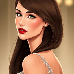 A realistic illustration of a woman turned to the side, showcasing her beautiful features in fine detail