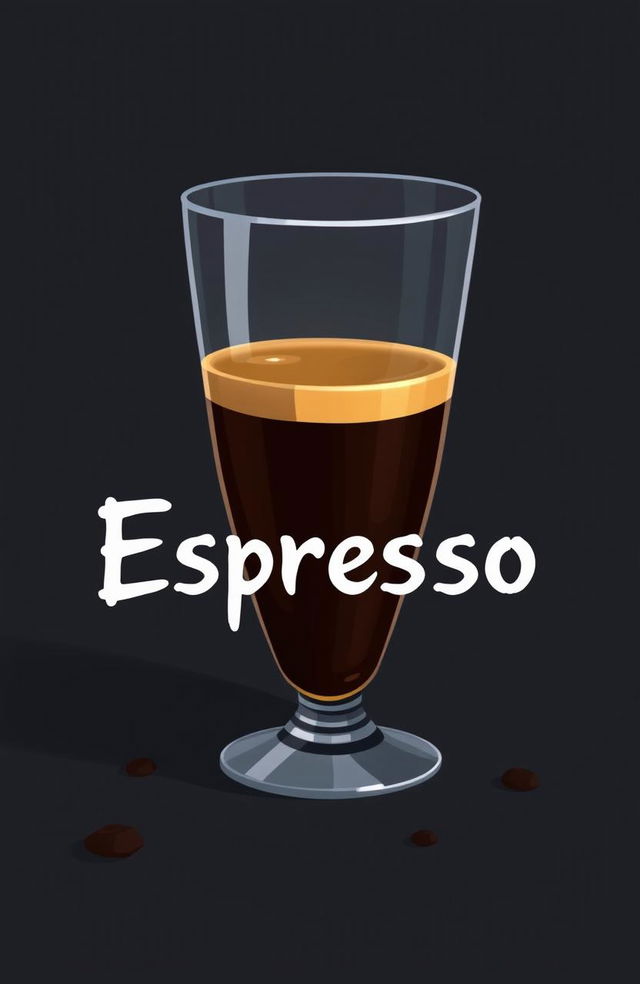 A digital 2D artwork showcasing a glass of espresso coffee, depicted in a minimalist style with horror vibes