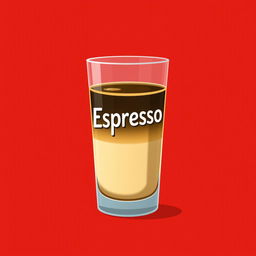 A digital 2D artwork featuring a glass of espresso coffee, styled in a minimalist and cartoonic approach