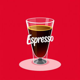 A digital 2D artwork featuring a glass of espresso coffee, styled in a minimalist and cartoonic approach