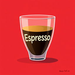A digital 2D artwork featuring a glass of espresso coffee, styled in a minimalist and cartoonic approach