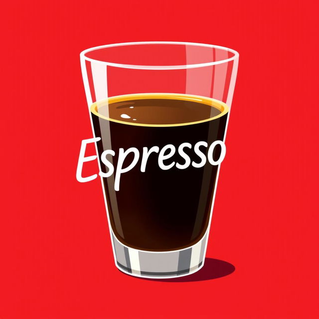 A digital 2D artwork featuring a glass of espresso coffee, styled in a minimalist and cartoonic approach