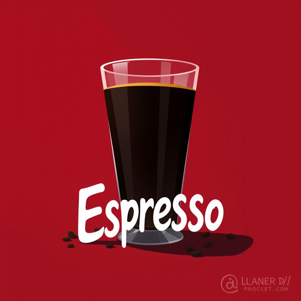 A digital 2D artwork featuring a glass of espresso coffee, designed in a minimalist and cartoonic style