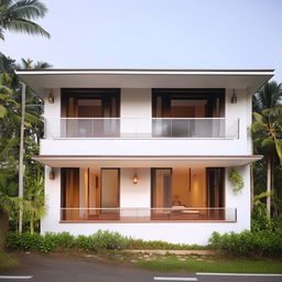 A minimalist double-storey Kerala style home with toughened glass windows and a private balcony