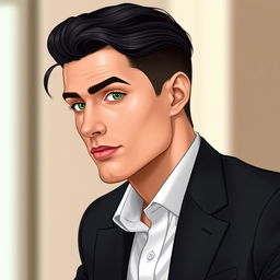 A realistic illustration of a man turned to the side, showcasing his refined features with great detail