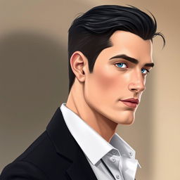 A realistic illustration of a man turned to the side, highlighting his handsome features with great precision