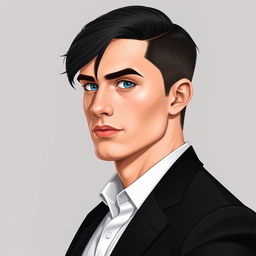 A realistic illustration of a man turned to the side, highlighting his handsome features with great precision