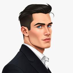 A realistic illustration of a man turned to the side, highlighting his handsome features with great precision