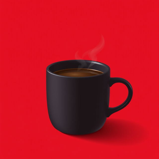 A single mug of coffee sitting against a vibrant red background, showcasing a minimalist and unrealistic 2D illustration style