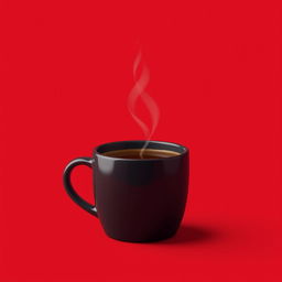 A single mug of coffee sitting against a vibrant red background, showcasing a minimalist and unrealistic 2D illustration style