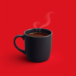 A single mug of coffee sitting against a vibrant red background, showcasing a minimalist and unrealistic 2D illustration style