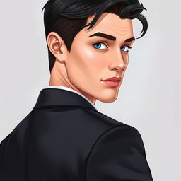 A realistic illustration of a young man in his twenties, turned to the side, highlighting his striking features in great detail