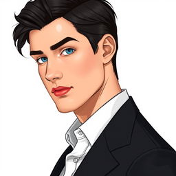 A realistic illustration of a young man in his twenties, turned to the side, highlighting his striking features in great detail